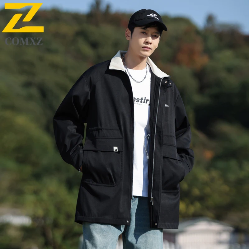 Japanese Vibe Men's Trench Coat 2025 Minimalist Windbreaker Trenchcoat Male Solid Retro Casual Loose Long gabardinas Overcoat