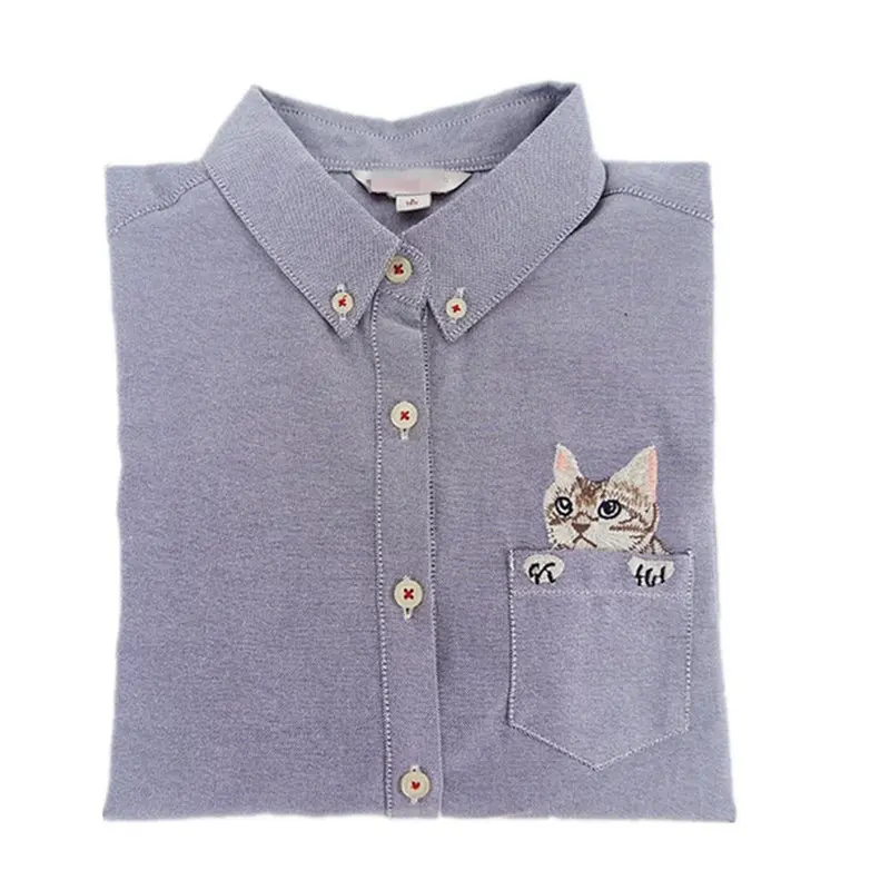 Women Blouses Cartoon Cat Bee Print Tops Female Long Sleeve Loose Size XL Shirt Ladies Clothing Cotton Fashion Women Shirts