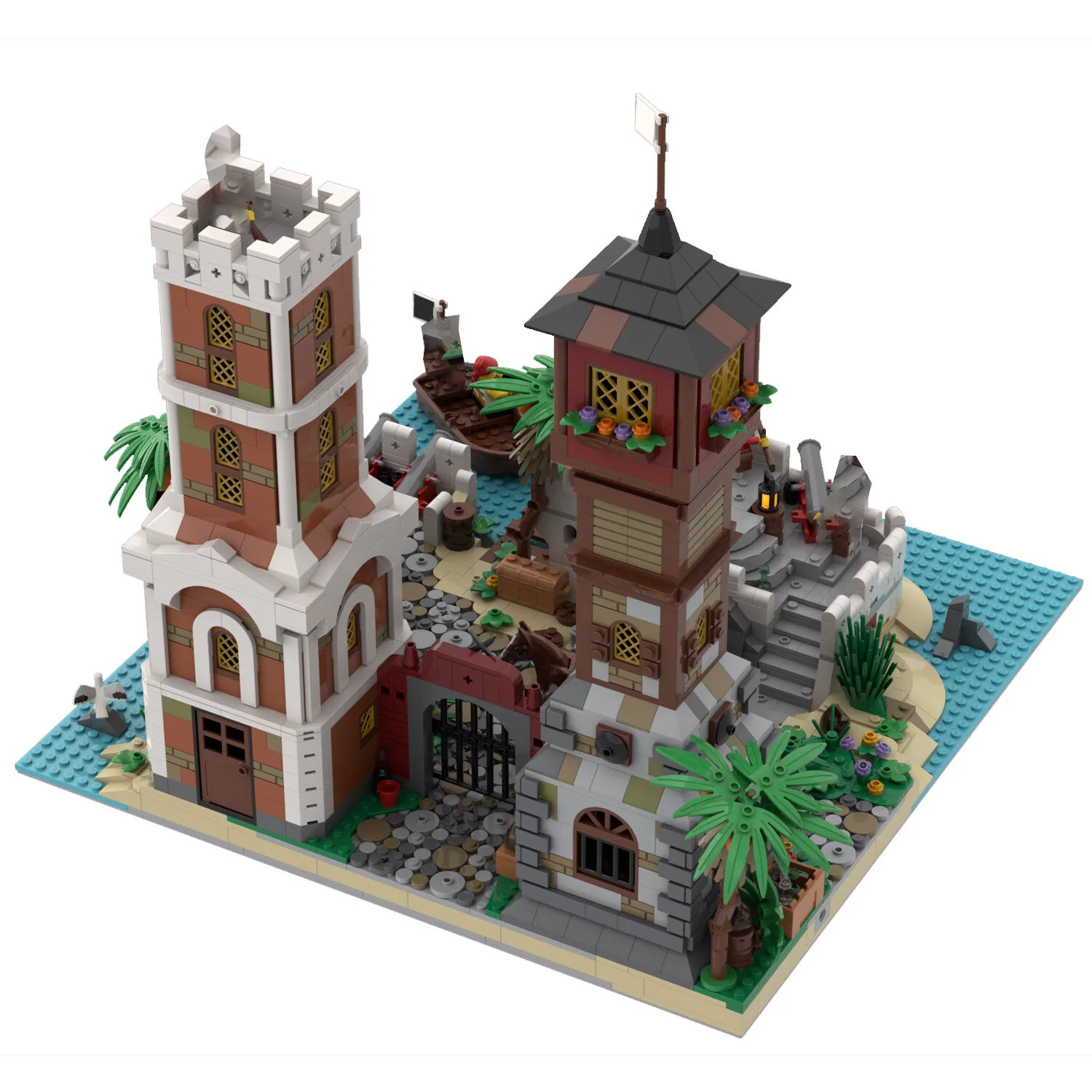

MOC-151046 Модульные пираты, городские ворота и крепость, набор строительных игрушек, 3000 деталей