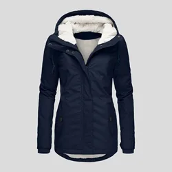 Women's Outerwear Hooded Warm Thick Casual Fashion Quilted Coats 2024 Autumn Winter Vintage Mid Length Lady Cotton Clothes