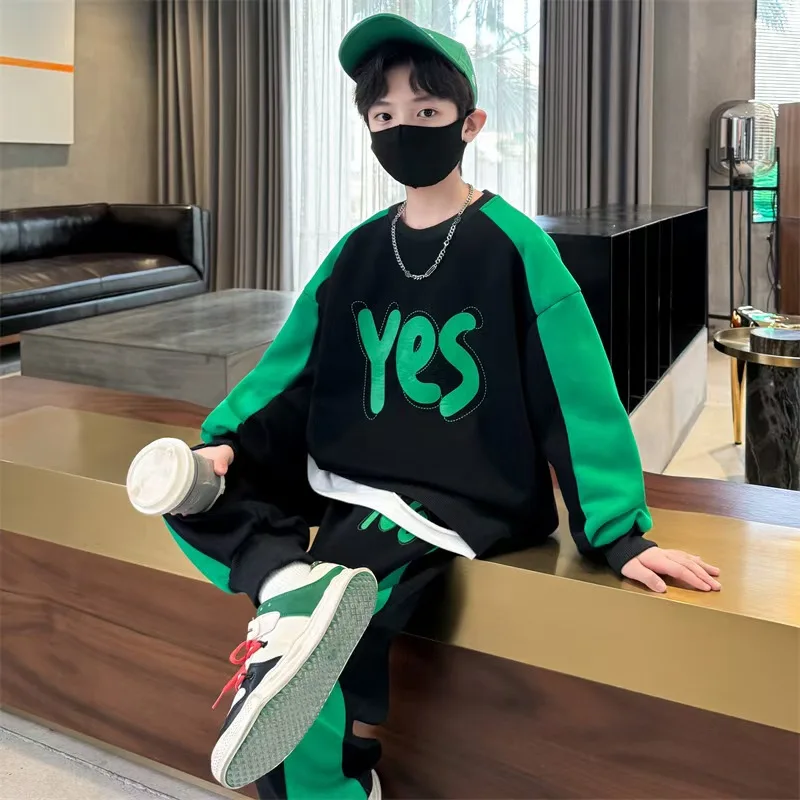 

New Boys Suit Autumn Sports Sets Kids Loose Sweater Sweatpants 2 Pieces 2025 Children's Fashion Casual Outfit Teen Clothes