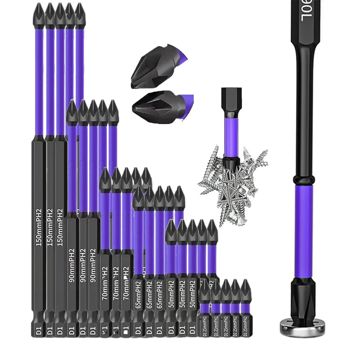 Магнитные сверла D1, противоскользящие и противоударные биты с крестообразными отвертками, набор магнитных отверток (5 комплектов)