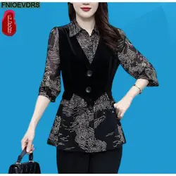 L-5XL Loose Clothes Women 2024 Spring Elegant Office Lady Ruffles Basic Shirts Retro Vintage Floral Print Peplum Tops Blouses