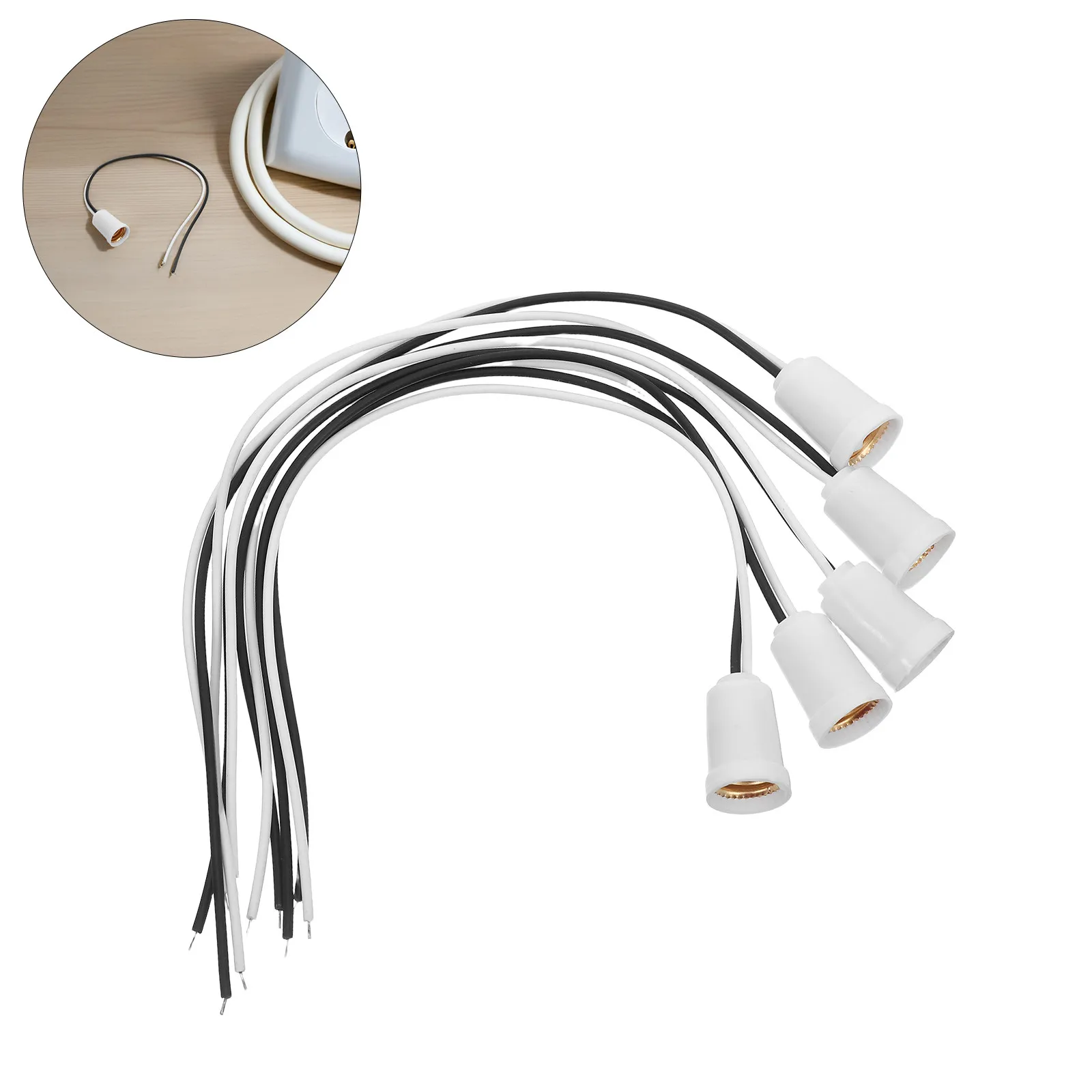 5Pcs E12 Bulb Holder with Wire White Light Socket Base for Pendant Lighting DIY Lamps Stable Power Transmission Easy