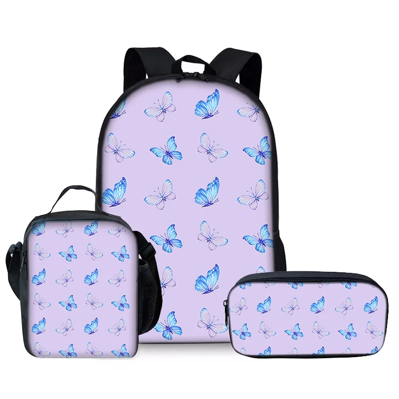 الكرتون شعبية الجدة فراشة 3D طباعة 3 قطعة/المجموعة طالب الحقائب المدرسية كمبيوتر محمول Daypack حقيبة الظهر Crossbody الغداء حقيبة مقلمة