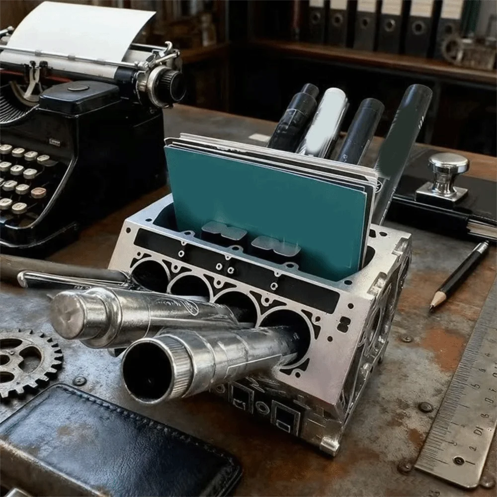 Unique Resin Engine Shape Business Card Holder Large Capacity Black Business Card Bracket Decorative Pen Holder Front Desk