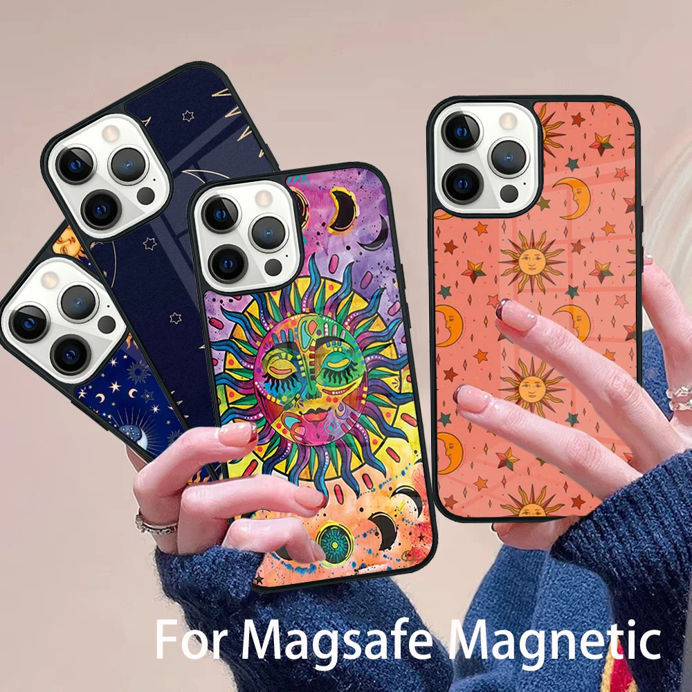

Sun And Moon Star Phone Case Magesafe Magnetic Wireless Charge Cover For IPhone 16 11 12 13 14 15 Pro Max Plus Mini