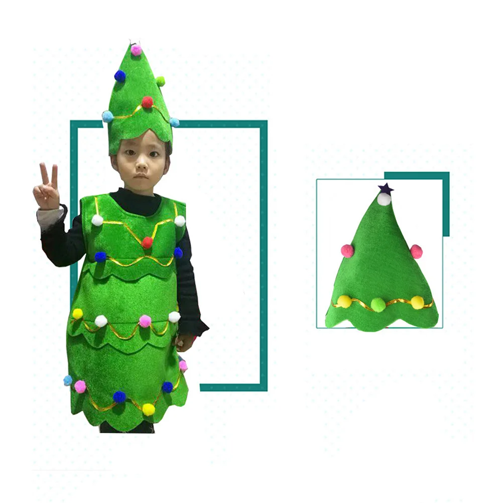 Christmas Tree Costume Dress Hat Party Performance Masquerade Cosplay Boys Girls Show Holiday Ball Color Random