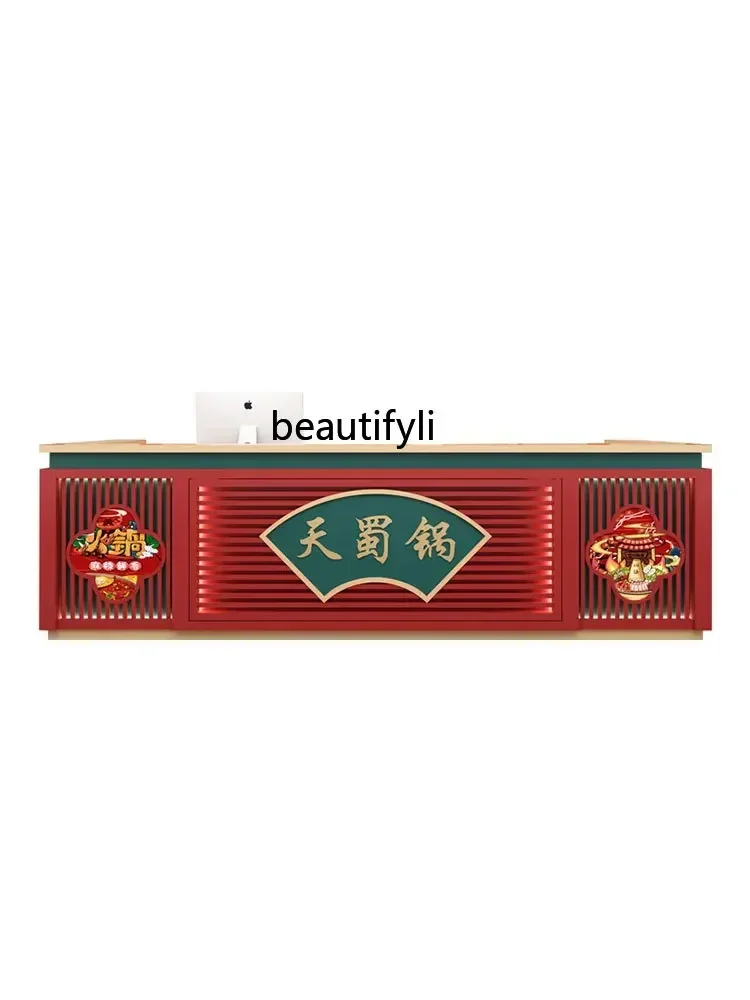 

New Chinese retro hot pot restaurant checkout page Hotel front desk, tea house, health center greeting cabinet