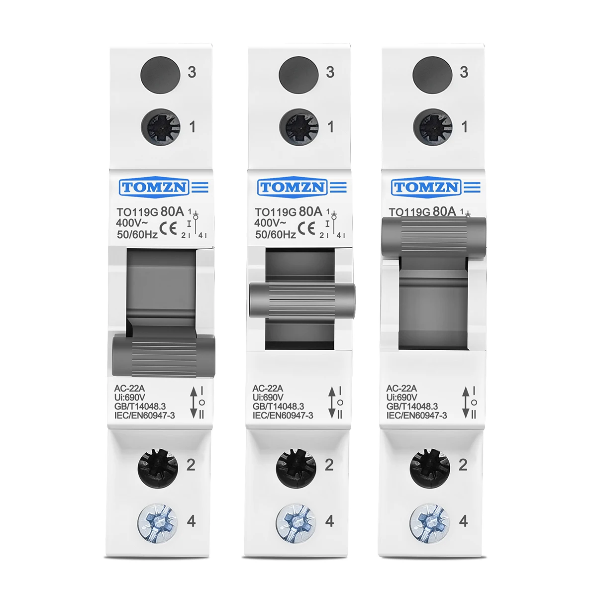 TO119G Series TOMZN 1P 80A AC220V MTS Dual Power Manual Transfer Switch Interlock Isolator Disconnectable Breaker