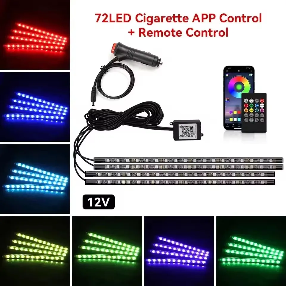 RGB LED-Autolichtleiste Ambientebeleuchtung LED-Fußraumleisten mit USB-Zigarettenanzünderanschluss Automotive-Innenbeleuchtung Dekorative Leiste mit Steuerung – Detail 7