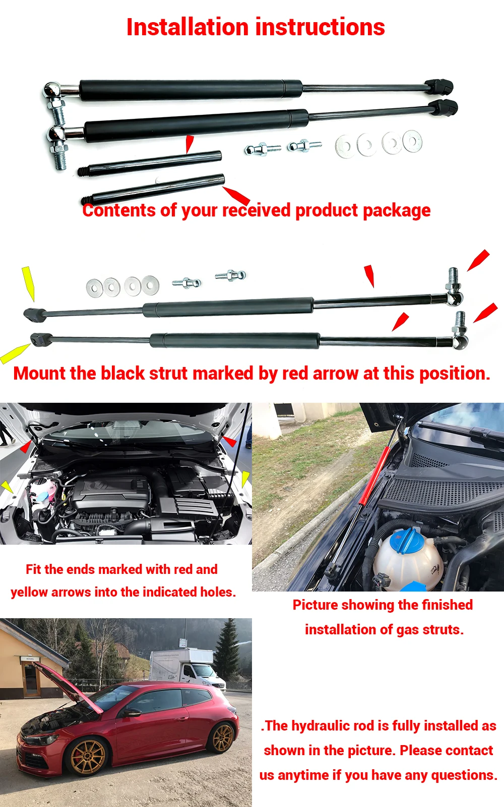 Car-Styling Refit Bonnet Hood Gas Shock Lift Strut Bars Support Rod Accessories For VW Scirocco 3TH 2008-2019