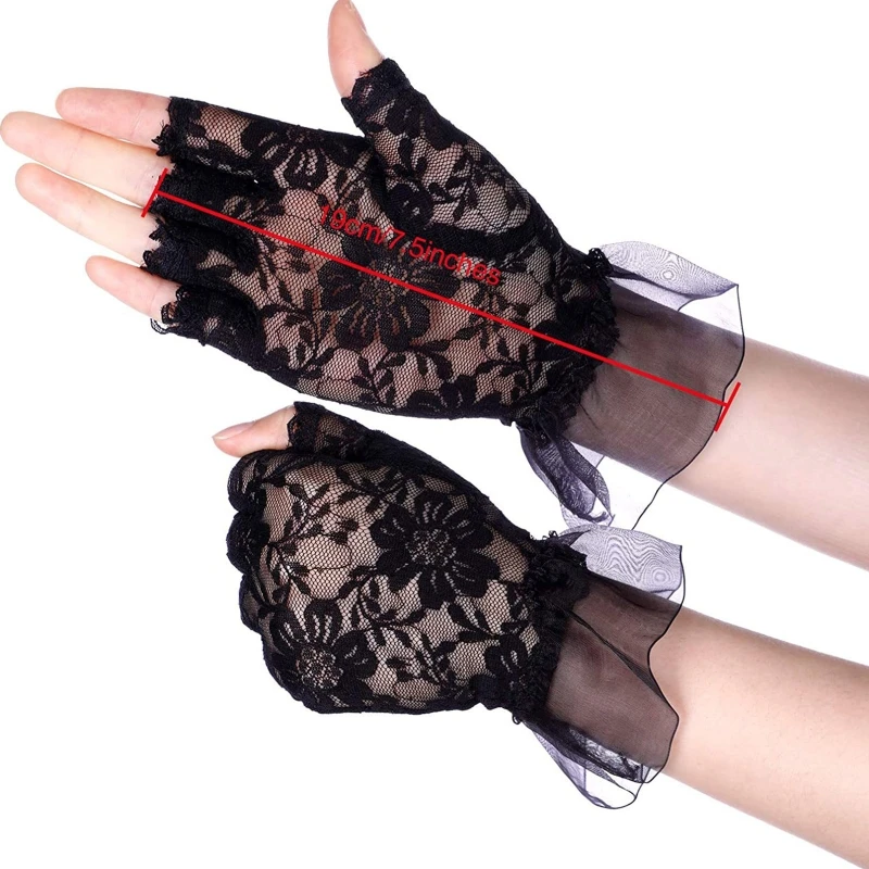 Women Floral Decor Fishnet Short Gloves Lace Gloves Summer Wedding Accessories