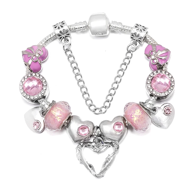 Valentine's Day Hot selling New Pan Family Pink Love Bead Bracelet DIY Brand Charm Bracelet Women's Gift New Design