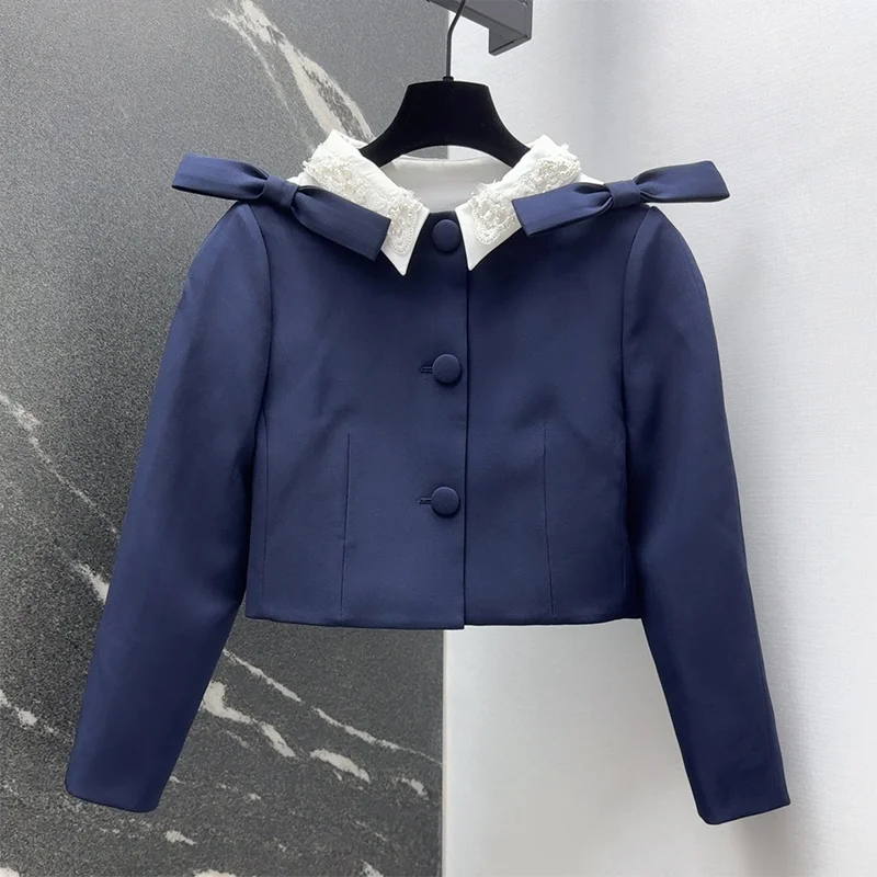 

Высококачественное женское короткое пальто с галстуком-бабочкой и кружевным воротником, роскошная аристократическая куртка в студенческом стиле 25100978