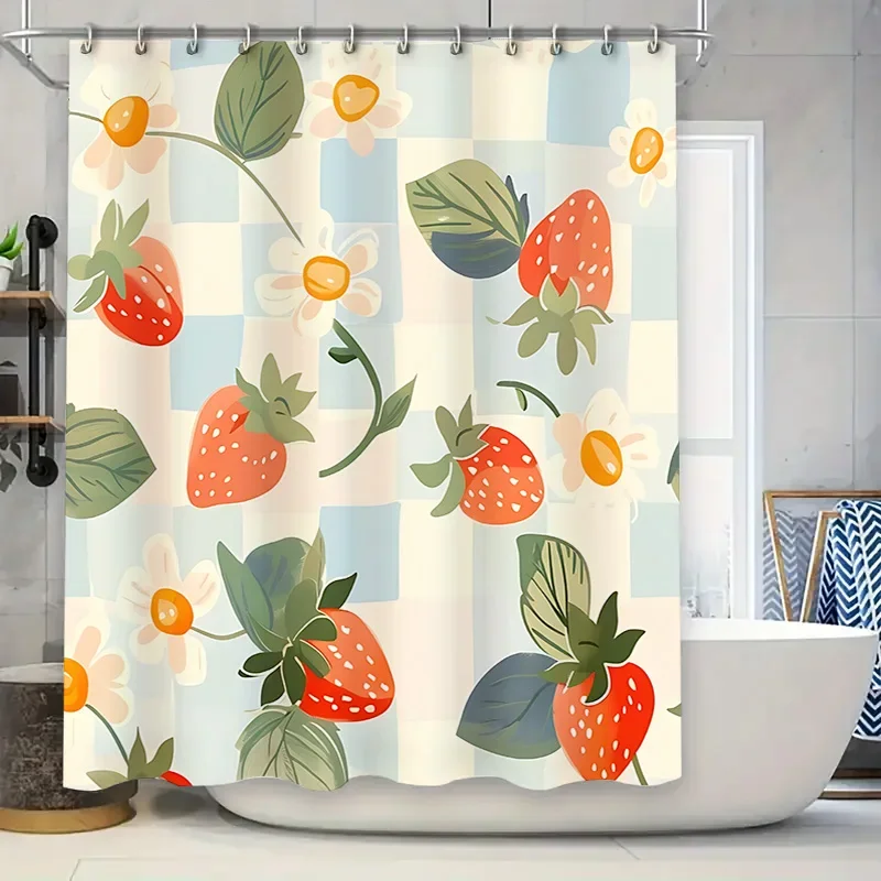 

Strawberry Pattern Shower Curtain for Bathroom - Waterproof and Durable with Attractive Design Complimentary hook Easy-Clean