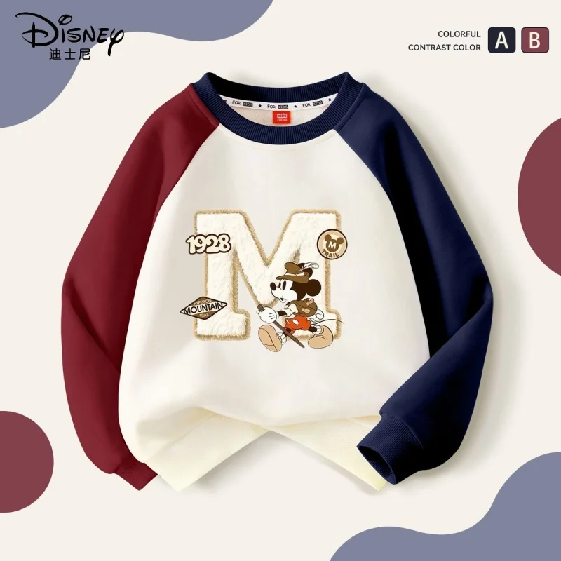 

Autumn Baby Cotton Kid Boy Disney Family Printed Color Block Long Sleeve Sweatshirt Children Cartoon O-Neck Soft Breathable Top