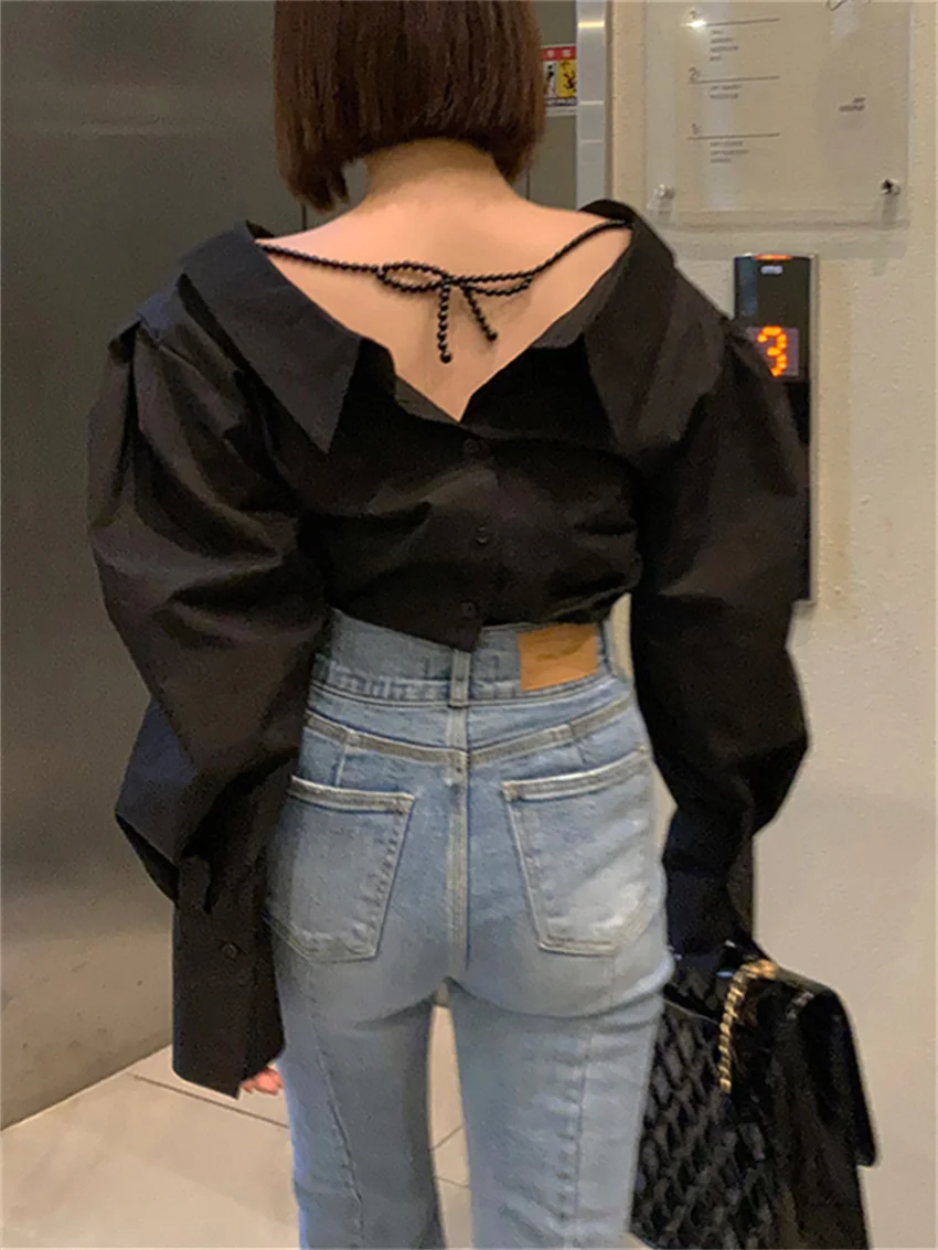 Alien Kitty Stylish Women Shirts With Pearls Elegant Women 2024 Minimalist Chic Solid Work Wear New Daily Spring Full Sleeve