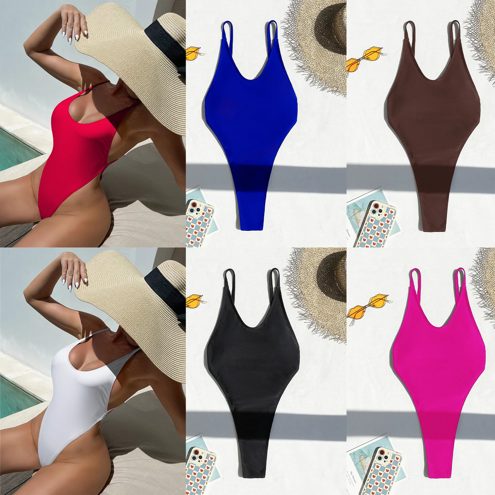 Women Monokini Bathing Suit Solid Color Backless Sleeveless Swimsuits Summer Swimwear Bikini