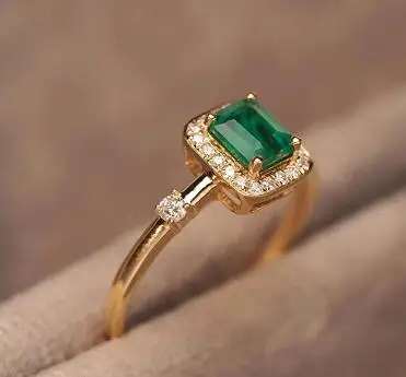 Fashion 18K Gold Square Emerald Full Diamond Couple Ring For Women Geometric Zirconia Silver Plated Wedding Gift Jewelry