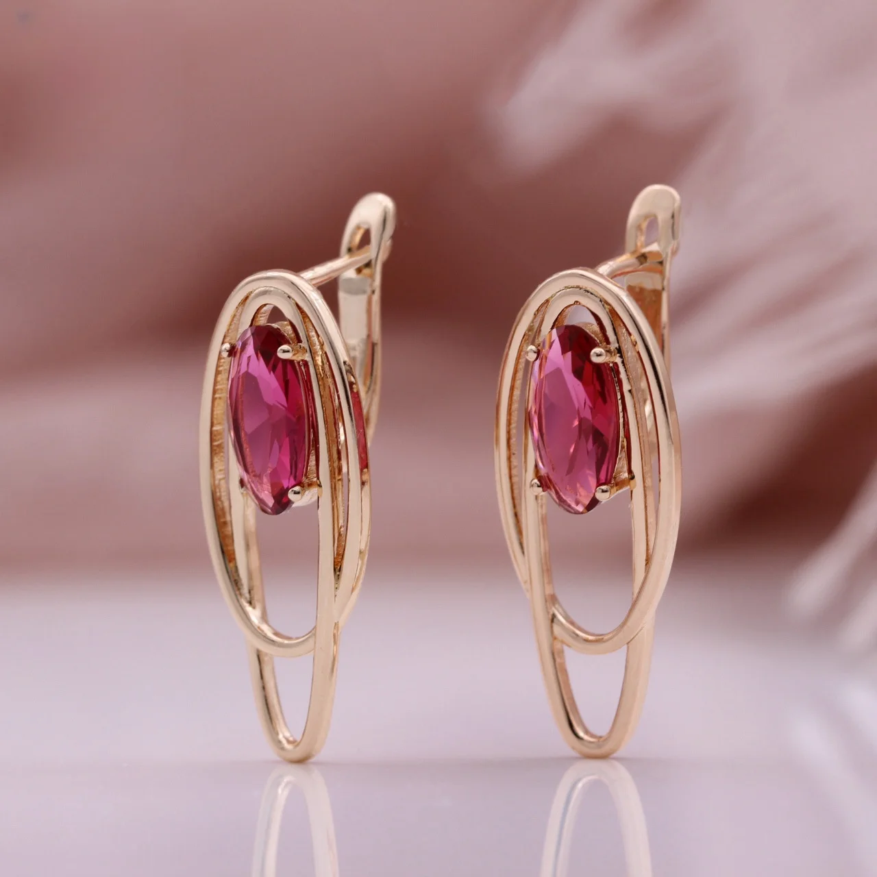 

Rose Gold Copper Earrings Red Zircon Zirconia Gold Plated Custom Fine Jewelry Earrings