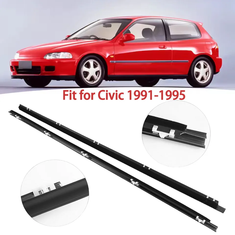 2pcs Car Door Window Sealing Strip For Civic 1991-1995 Weatherstrip Waterproof Window Seal Belt Molding Trim 72410‑SR3‑003