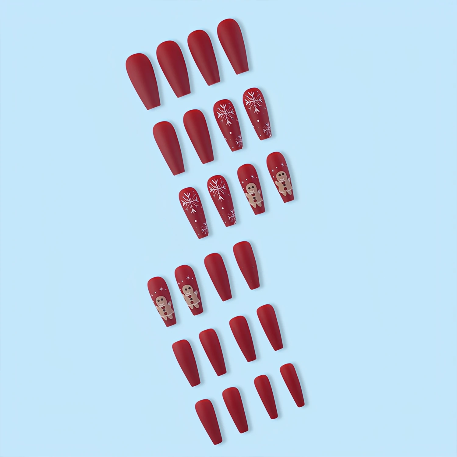 เล็บปลอมลายเกล็ดหิมะขนาดกลางยาว 24 ชิ้น/ชุด พร้อมกาว ผงกลิตเตอร์ สำหรับฤดูหนาว คริสต์มาส แต่งเล็บปลอมสำหรับทำเล็บ