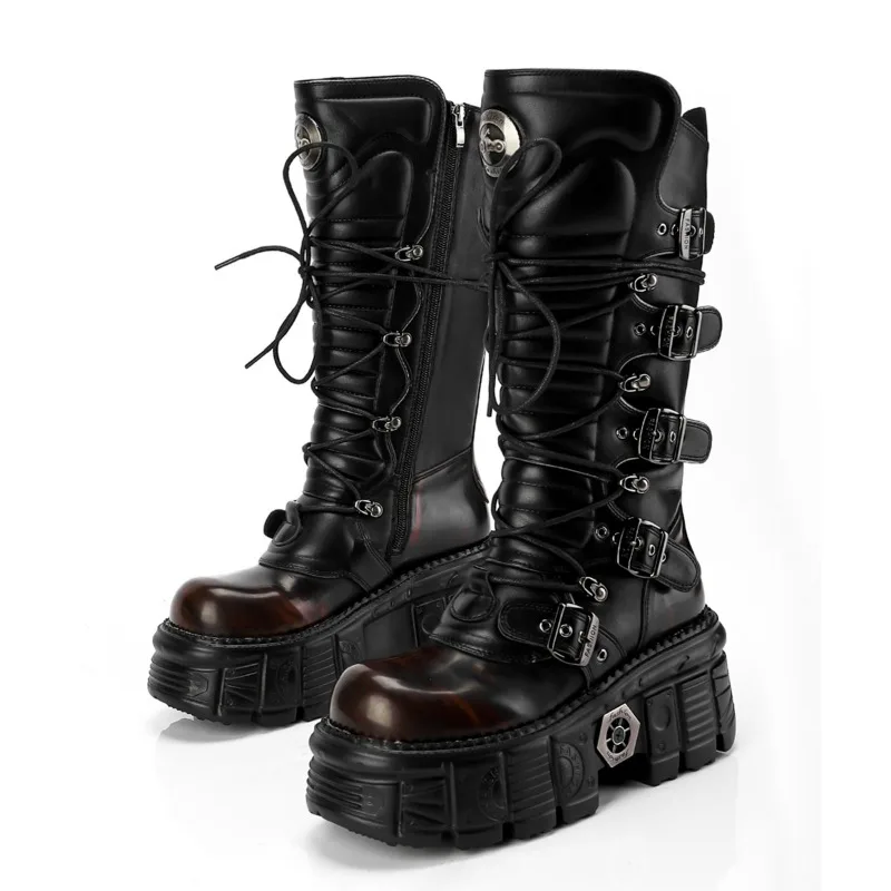 

2026 Women's Punk Goth Boots Motorcycle Rivet Booties Round Toe Side Zipper Heightening Boots Heavy Metal Modern Women's Shoes