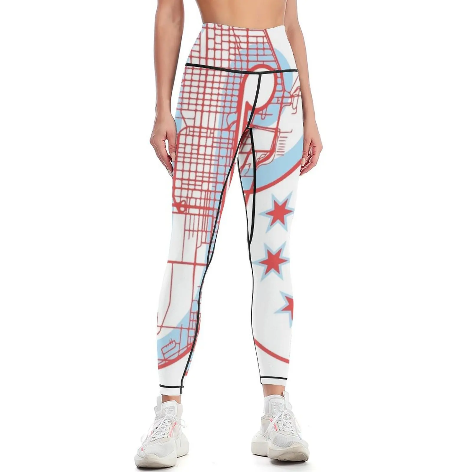 Pretty Lights Chicago Flag and Map Logo Leggings joggers for Women's push up legging gym Womens Leggings