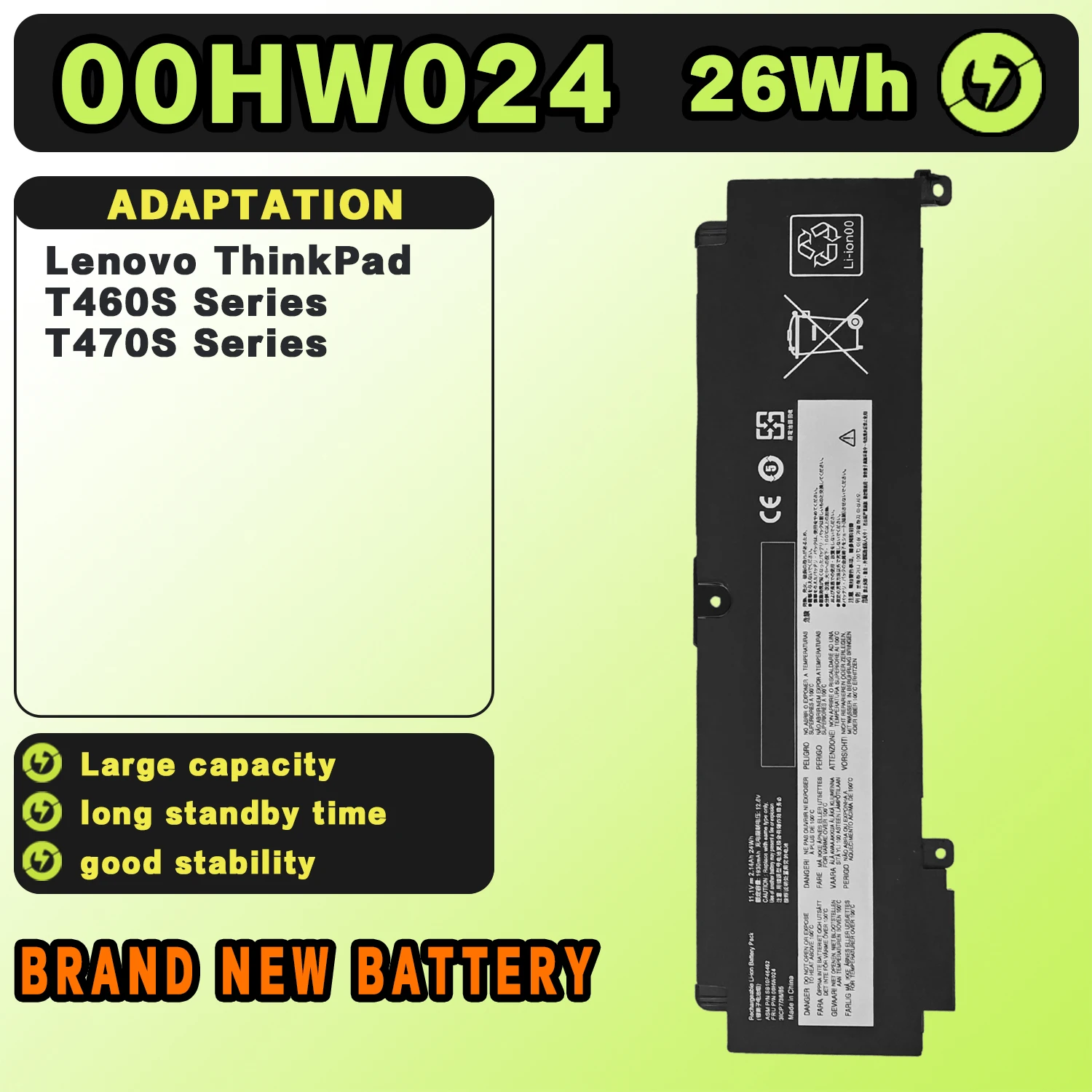 SAT 00HW024 New Laptop Batteries Replacement For LENOVO ThinkPad T460S T470S 01AV405 short style 11.46V-26WH-2268mAh