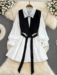 New Spring Autumn New Fashion Casual Suit Female Korean Loose White Shirt Dress Slim Vest Dress Two-piece Set GD786