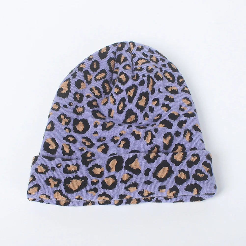 

Purple Leopard Woman Knitted Warm Hat One Size Fits Most Stretchable Winter Beanie Cap Cozy Knit Hat Soft Winter Outdoor Fashion