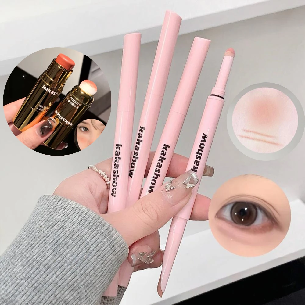kakashow Makeup - Double-ended Blush Stick Sponge, Double-end Lying Silkworm Eyeliner Pencil,Diamond Glitter Matte Face Brighten