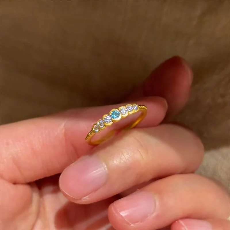 Fashion unique minimalist design sweet and high-end ring inlaid round diamonds blue rings for women suitable for daily jewelry