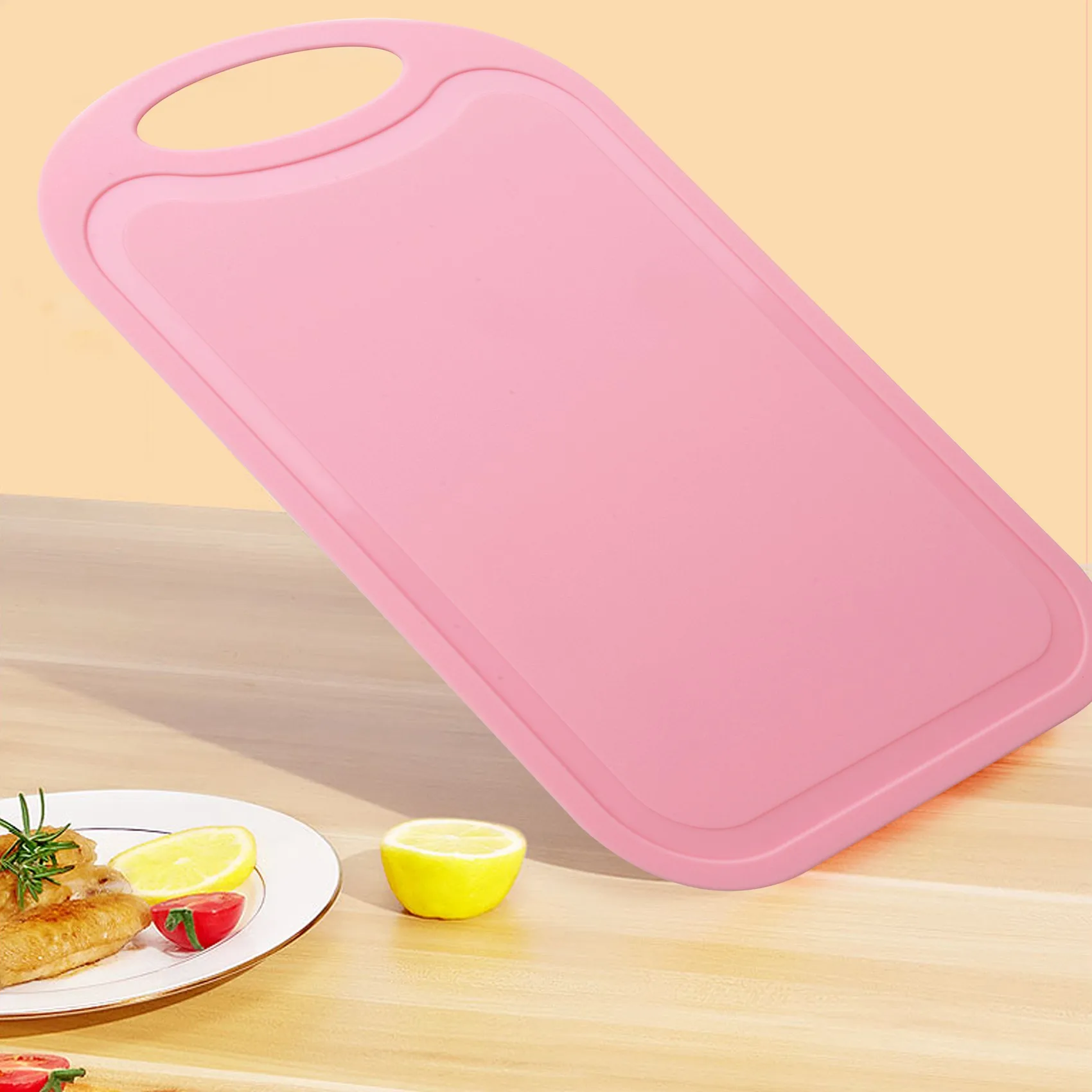 Plastic Chopping Block Meat Vegetable Cutting Board Non-Slip Anti Overflow With Hang Hole Chopping Board Pink