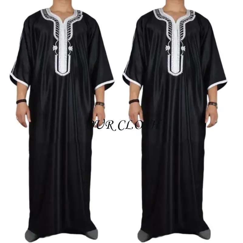 Short Sleeves Muslims Robe for Mans Saudi Arab Caftans Islamic Kaftan Thobe Middle East Jubba Thobe Moroccan Robe Y1AC
