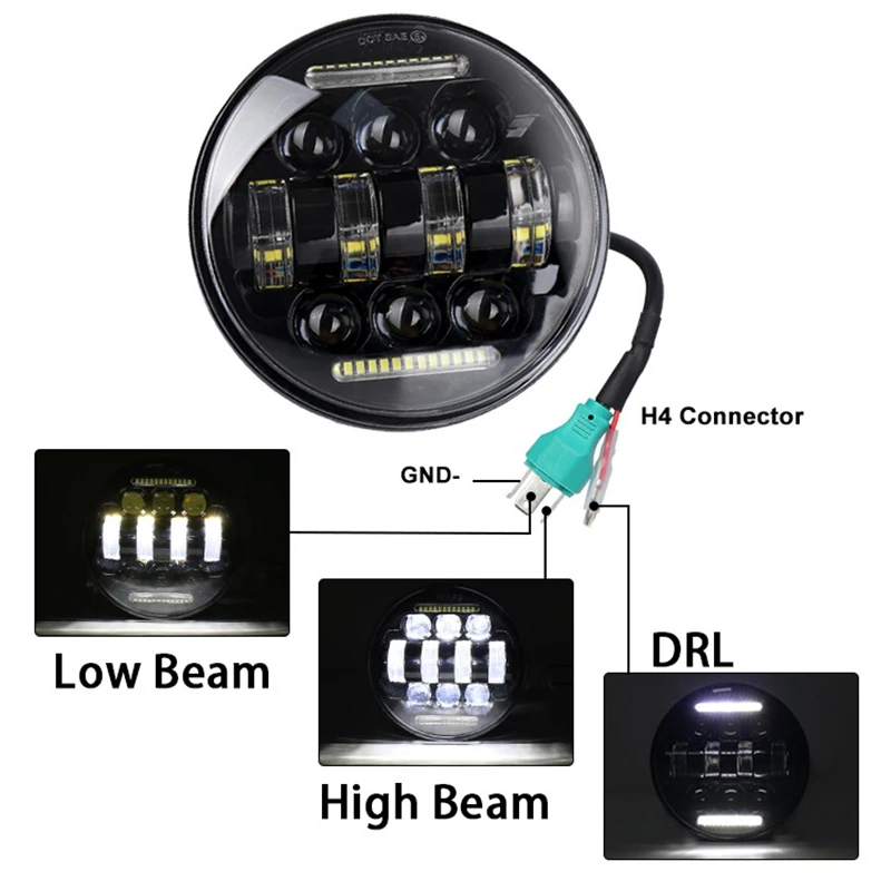 5.75 Inch Motorcycle LED Round Headlight 60W High Low Beam Projector With DRL Turn Signal Light