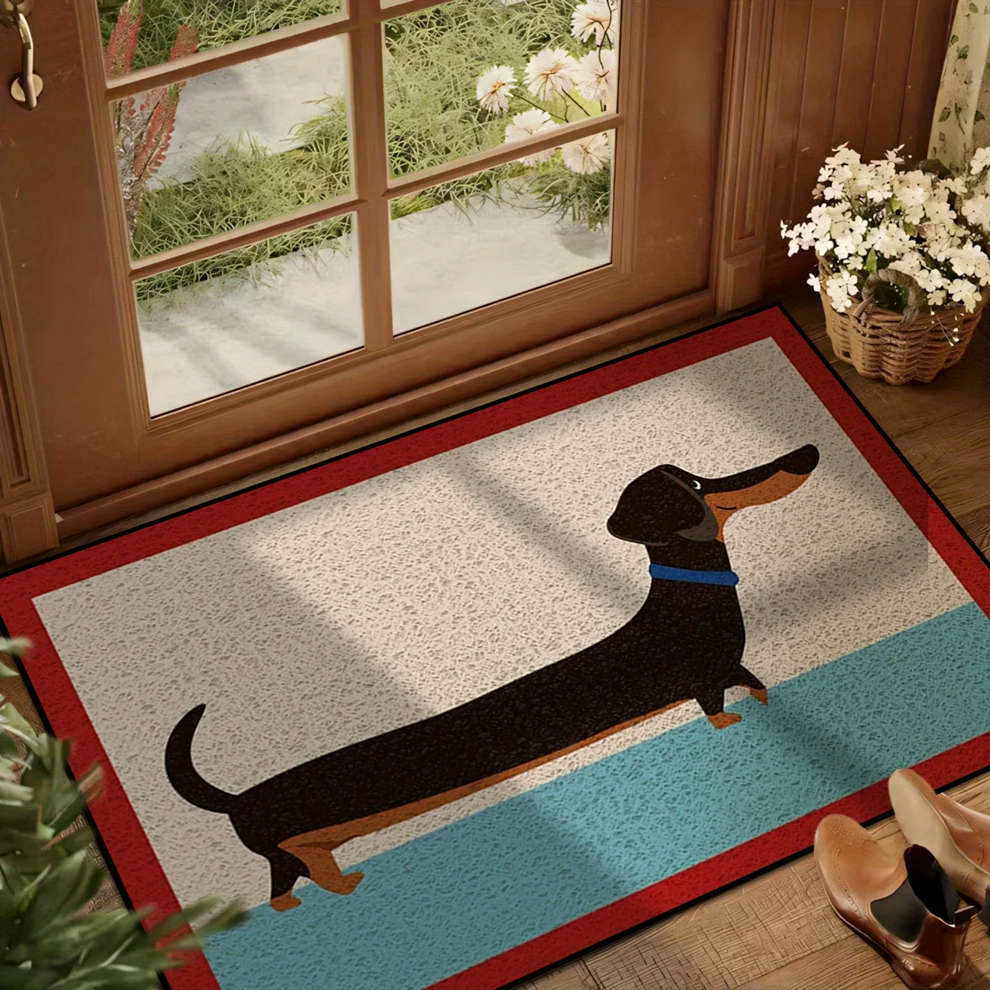 Door Mat Non Slip Washable Flannel Cute Dachshund Cartoon Dog Soft Entryway Rug for Front Porch Home Decor