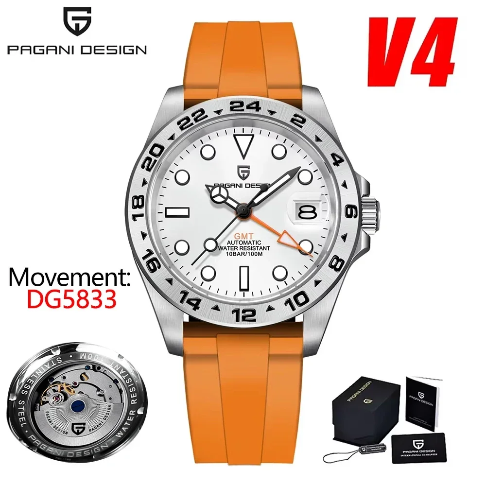 Pagani Design 2026 Nieuw Mode Heren GMT Automatisch Mechanisch Horloge Topklasse Saffier Roestvrij Staal Waterdicht 10Bar BGW