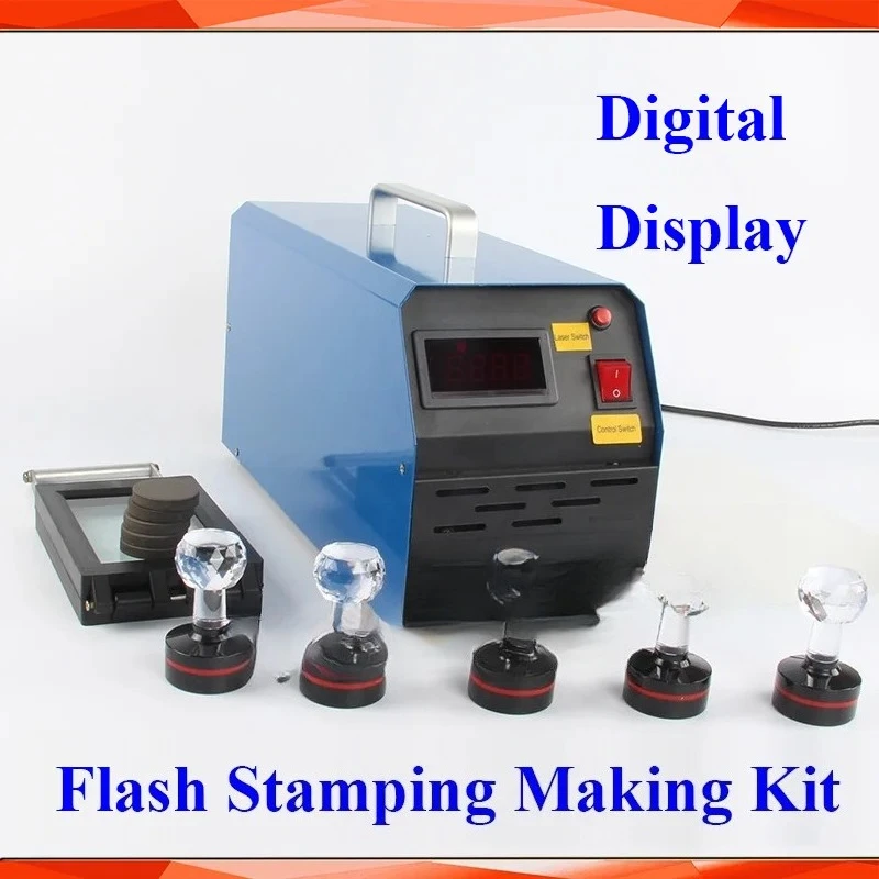 220V Auto Exposure Lamps Digital Display Photosensitive Flash Stamp Machine Stamping Making+ 10pcs Holder Film Pad +1 Sheets Kit
