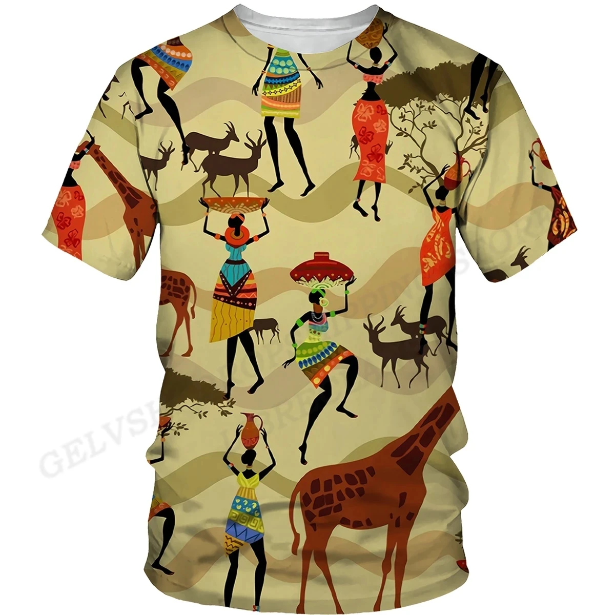 Estate Vintage Trend African Dance Pattern manica corta Daily Casual Fashion Sports Style comodo girocollo da uomo allentato T-s