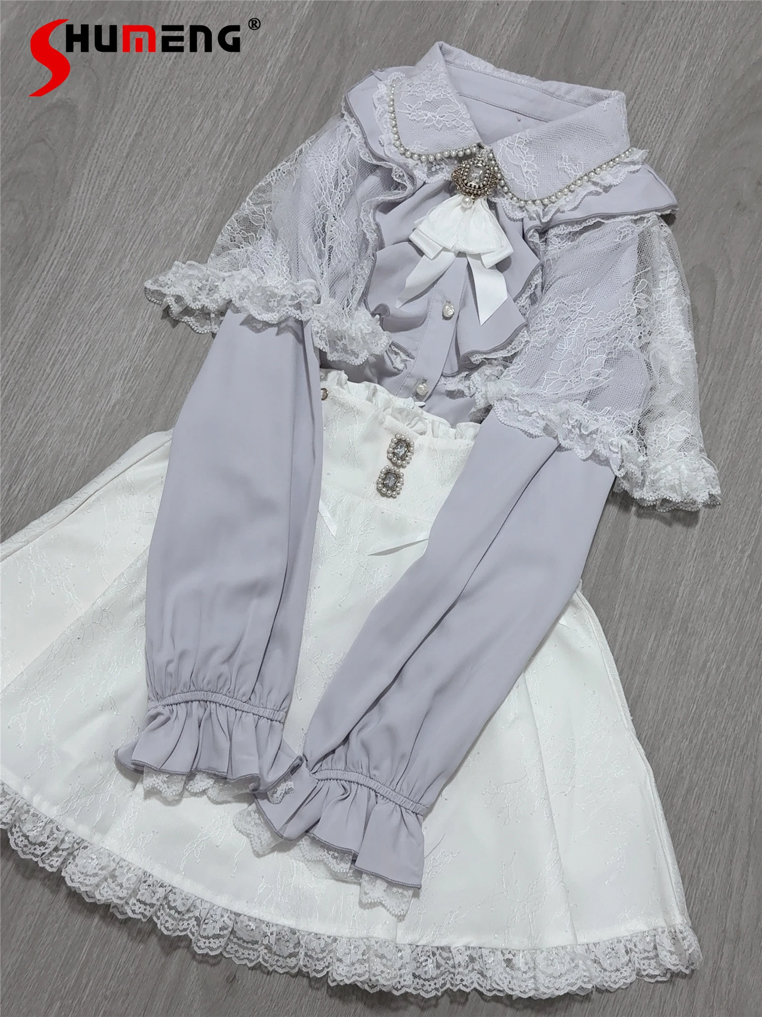 

Japanese Mine Style Mass-produced Detachable Lace Cloak Bead Doll Collar Long Sleeve Sweet Versatile Lolita Shirts Tops Women