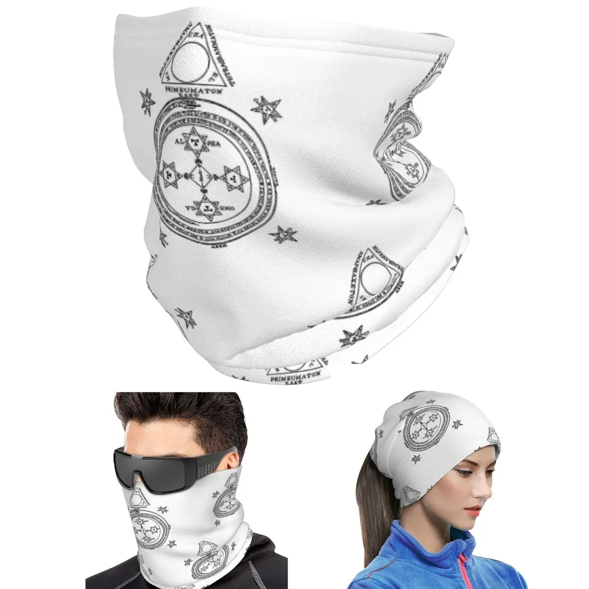 Solomon Circle Goetia Black N White Bandana Neck Cover Printed Magic Scarf Hiking Fishing Cycling Scarf Unisex Adult Winter