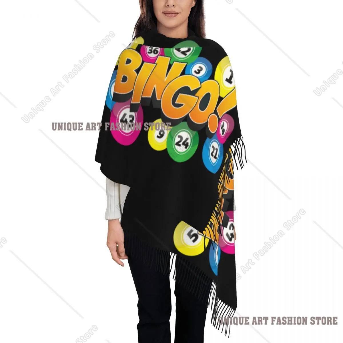 Custom Hot Game Bingo Scarf Wrap Women Long Winter Warm Tassel Shawl Unisex Scarves