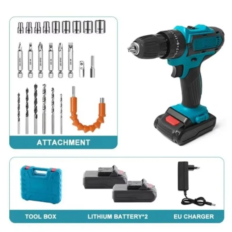 For Rechargeable Electric Screwdriver Hand Drill Multifunctional Impact Pistol Tool Household Lithium Battery Power Core Drill