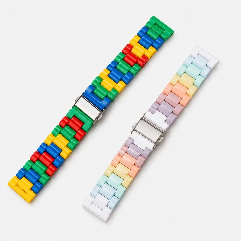 2pcs/set 20mm Candy Color Building Block Acrylic Strap for Samsung Galaxy watch 7/6/5/4/Active 2 40 44mm/Huawei watch GT2-3 42mm