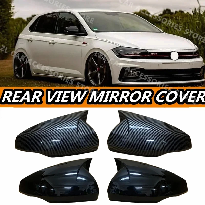 Rear View Mirror Cover For Volkswagen For VW Polo Mk6 AW GTI 2018-2021 OX Horn Car Caps Shell Trim Carbon Fiber Look Exterior