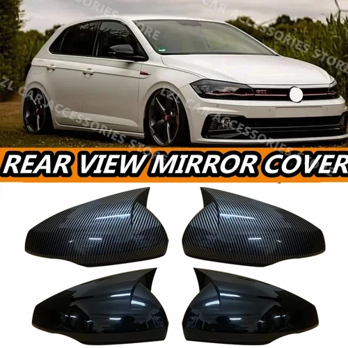 Cubierta de espejo retrovisor para Volkswagen, VW Polo Mk6 AW GTI 2018-2021, tapas de bocina de buey para coche, embellecedor de carcasa con apariencia de fibra de carbono Exterior