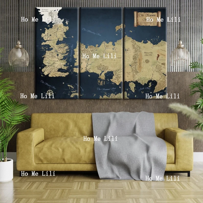 Fantasy Film Map Canvas Wall Art Vintage Print Living Room Decor