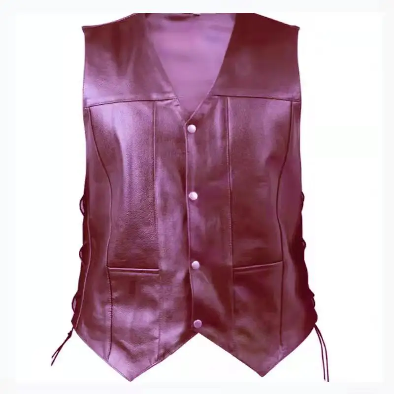 

2023 Men's PU Leather V-neck Single Breasted Vest Side Strap Casual Leather Vest